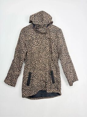 Tart Collections Brown Black Leopard Print Zip Hood Water Resistant Rain Coat